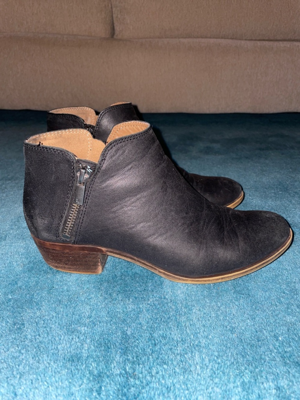 Lucky Brand Black Leather Ankle Booties with Side Zip